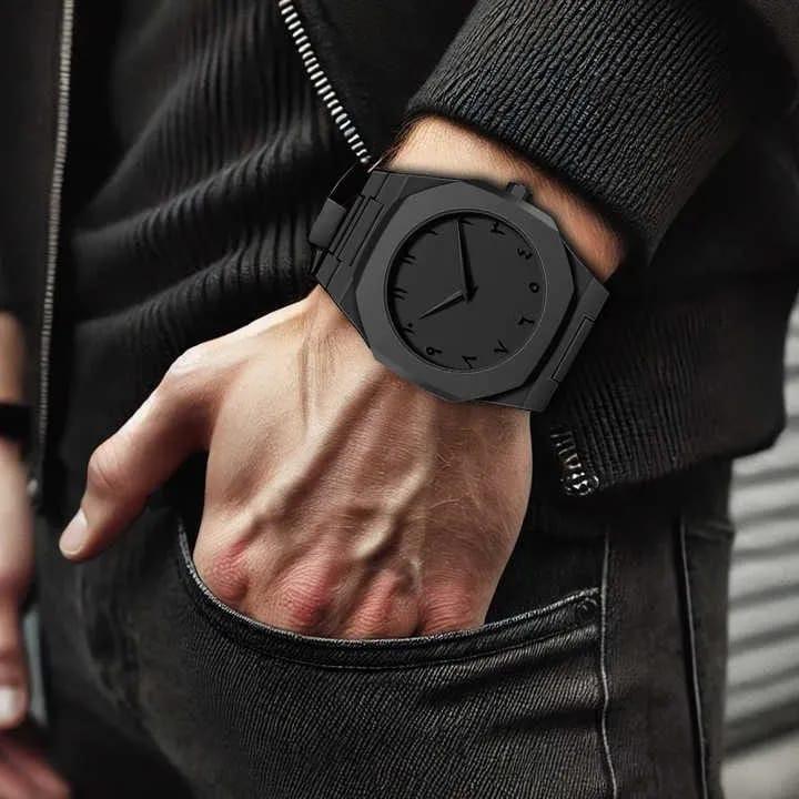 "Arbia Matte Black Minimalist Watch"